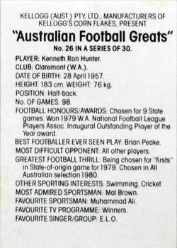 1981 Kellogg's Australian Football Greats #26 Ken Hunter Back